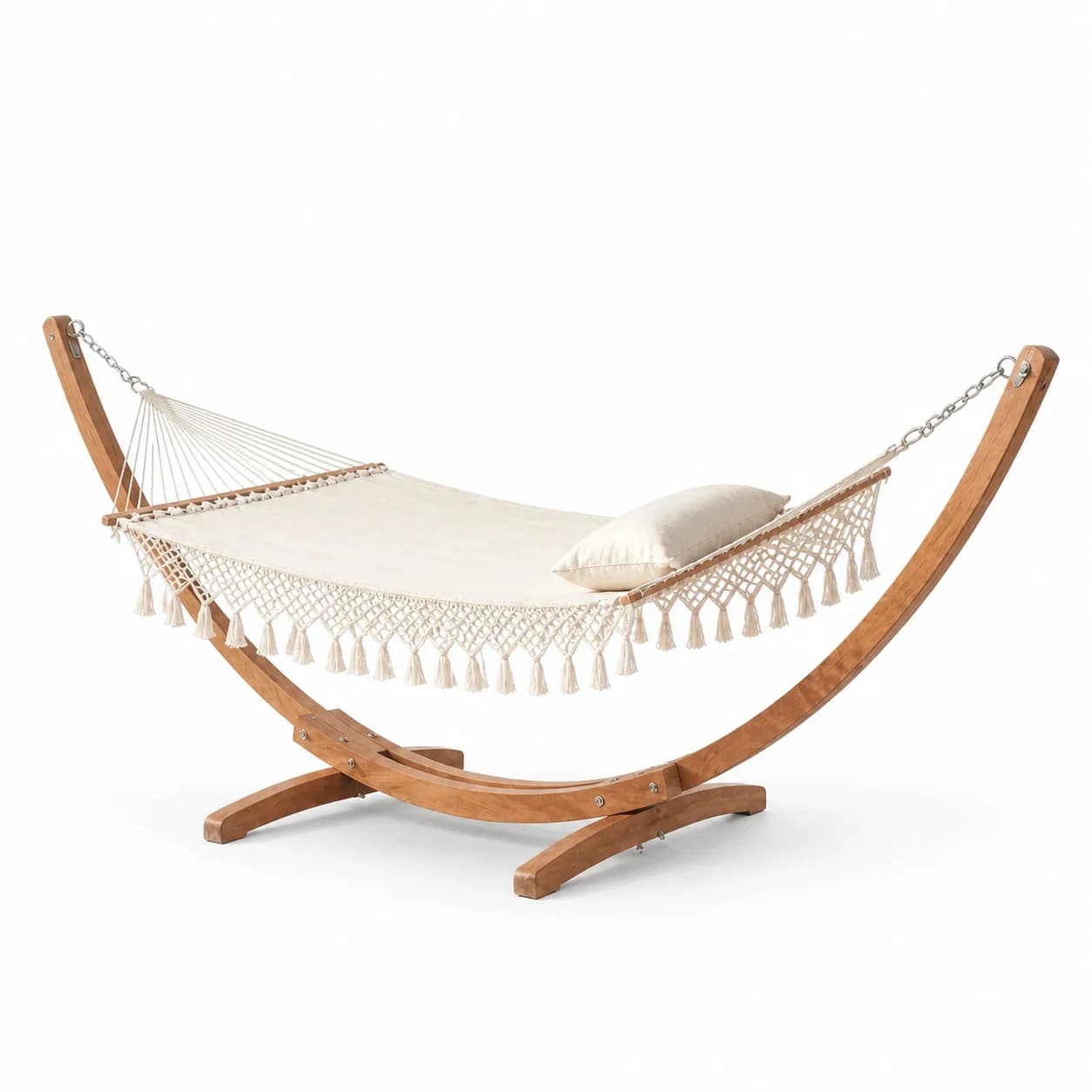 Curved Wooden Stand + Hammock — Canvas + Macramé